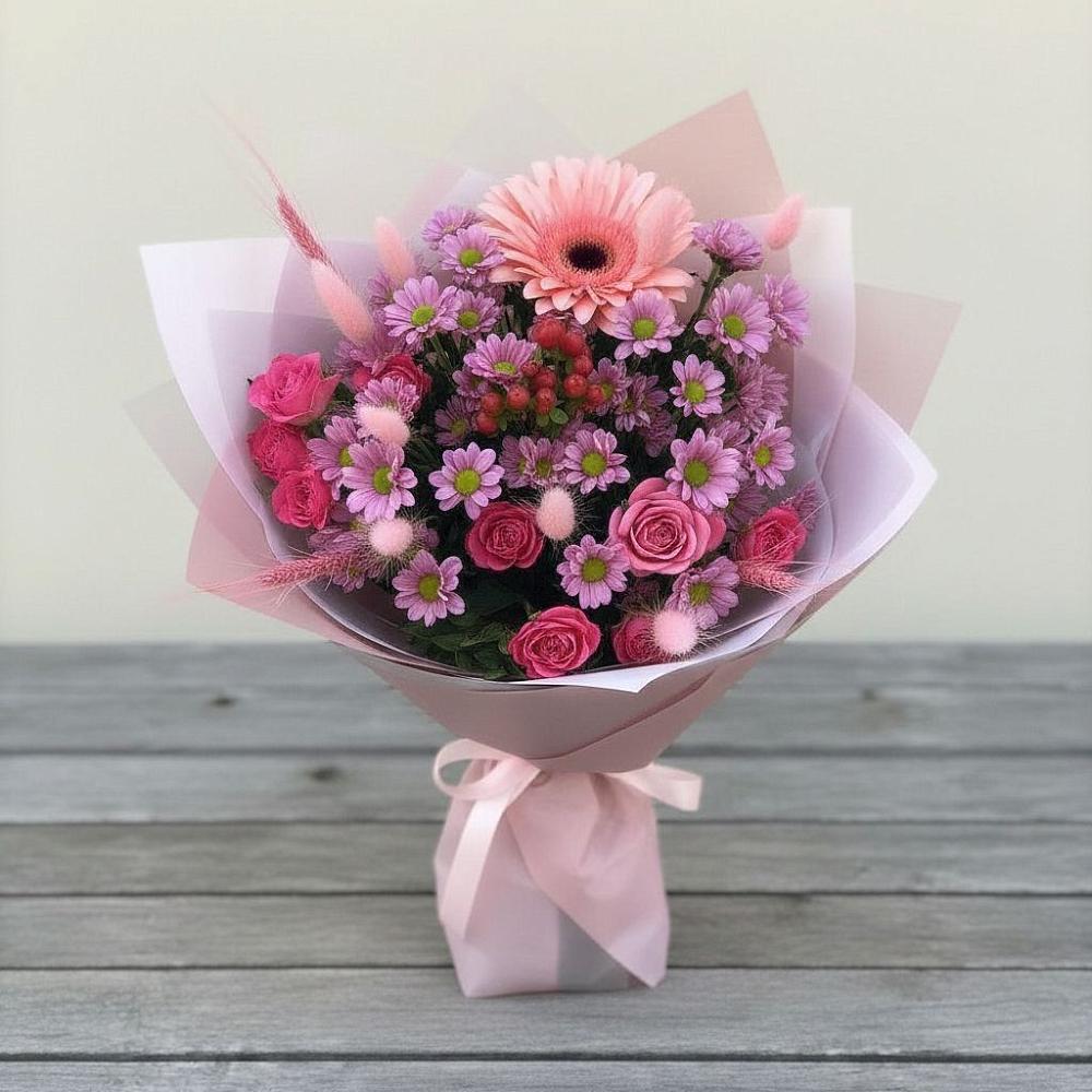 Букет цветов из: Розы, Герберы и Хризантемы в Полярном